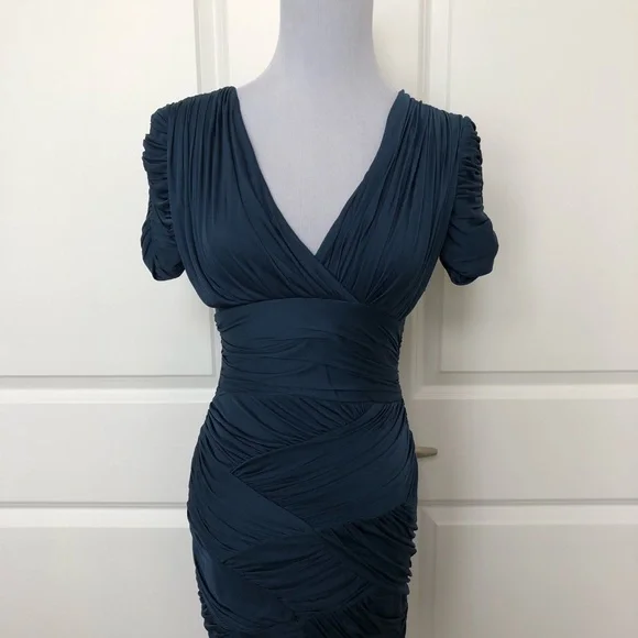 Halston Heritage | Dresses | Halston Heritage Blue Ruched Jersey Mini Dress  | Poshmark